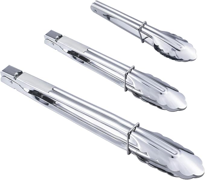 HINMAY 3PCS Stainless Steel Kitchen Tongs 7/9/12 Inch Cooking Tongs Set