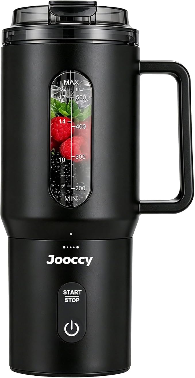 Portable Blender for Smoothie, 18oz personal, Cordless Rechargeable | Frozen blending, Jam-free, BPA-free, Auto-Reverse, Fast Charging, Not Dishwasher Safe, Car Cup Holder Friendly
