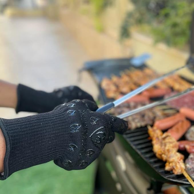 Grill Armor Oven Gloves with Fingers – Extra Long Cuff, 932°F Heat, Fire & Cut Resistant Mitts for BBQ, Grill, Cooking, Grilling, Baking & Smoker