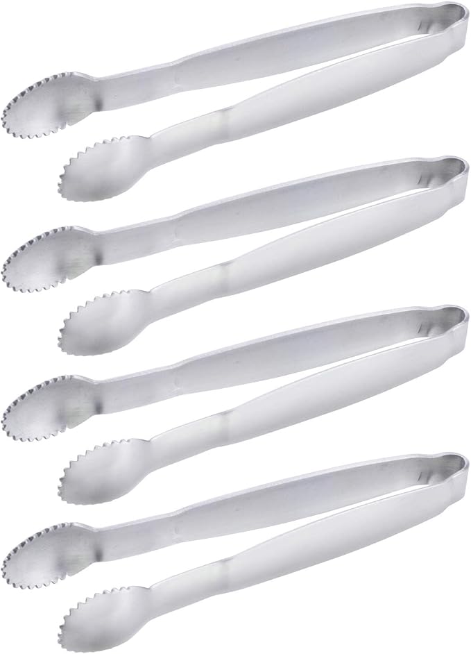 HINMAY Sugar Tongs 4" Mini Serving Tongs Stainless Steel Tongs, Set of 4 | Stainless Steel Tiny Tongs for Appetizers, Tea Party, Coffee Bar, Desserts