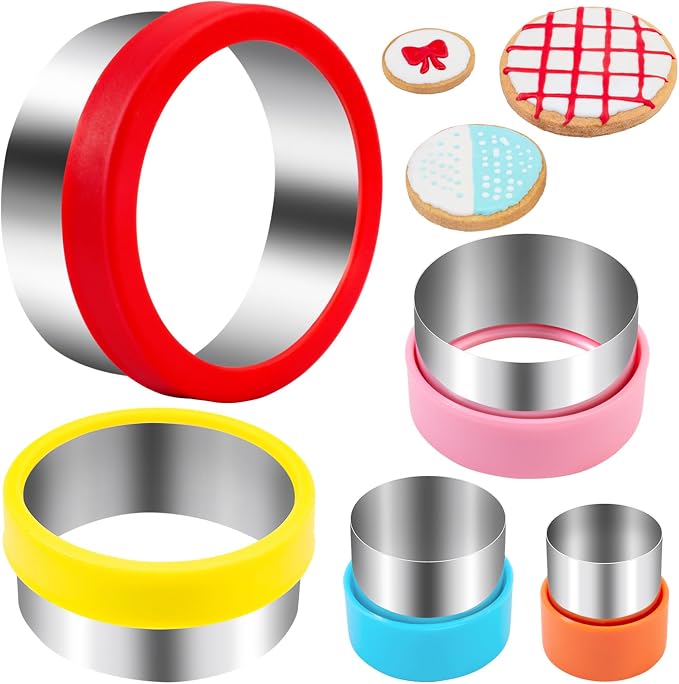 Nifogo Round Circle Cookie Cutter 5 Pcs | Biscuit Cutters, Sandwich Cutter, Stainless Steel & PP Plastic, 5 Different Sizes, for Baking Donut English Muffin Scones