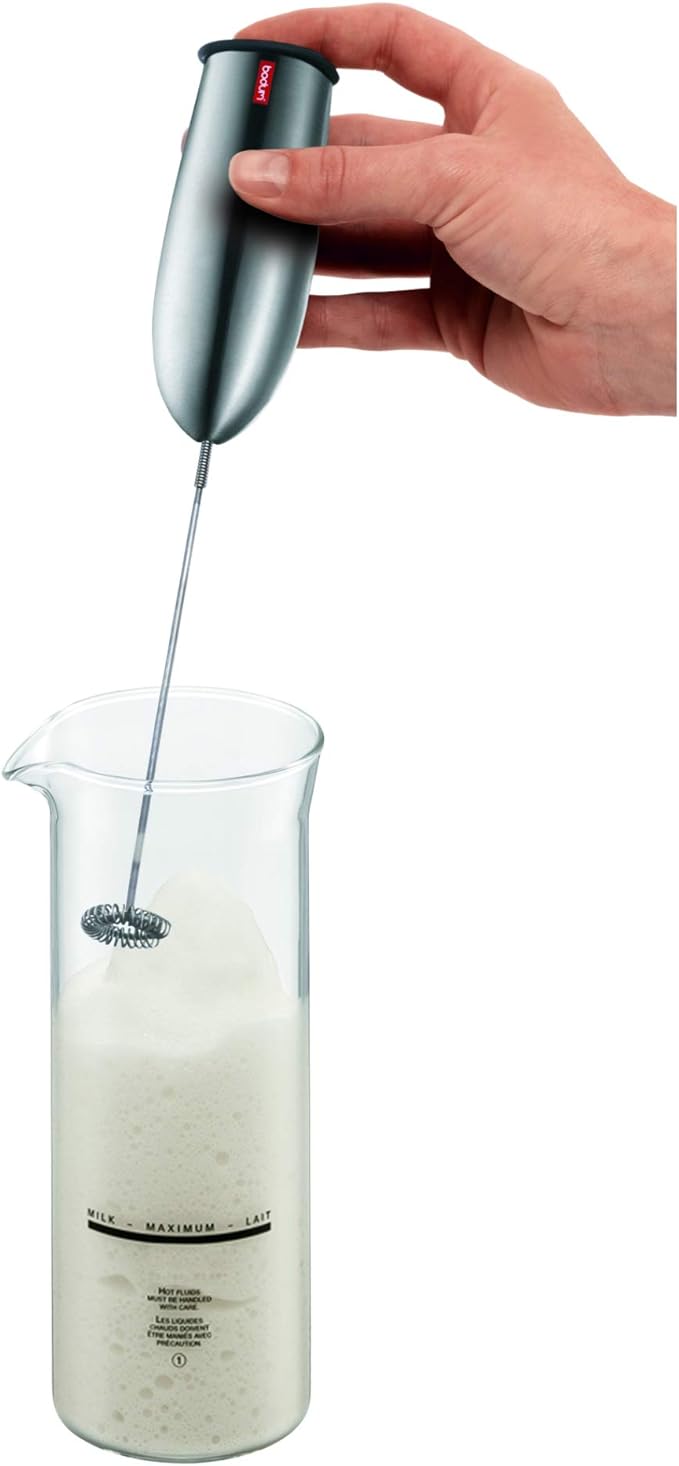 Bodum Schiuma Battery Operated Milk Frother for Coffee, Lattes, Hot Chocolate, Mocha, Cappuccino, Polished Stainless Steel