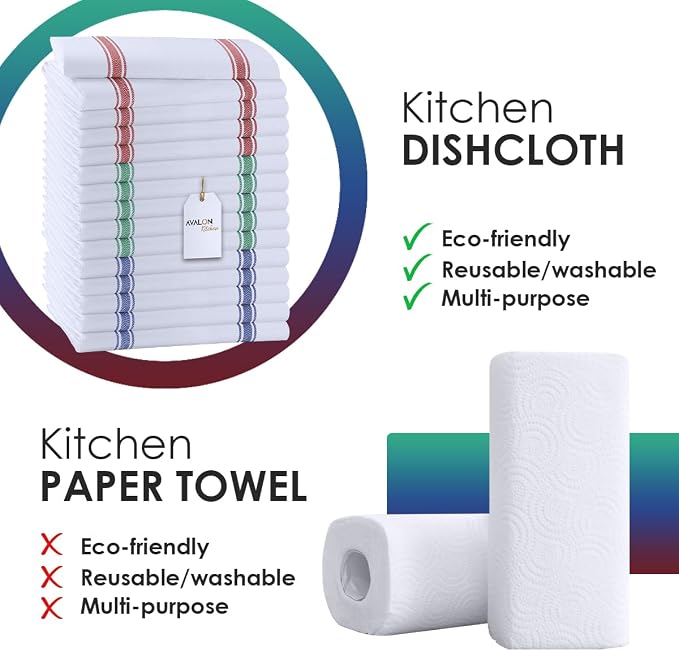 Dish Towels 15 Pack Multi Stripe 100% Cotton Kitchen Towel 15x25 Inch Tea Towels, Dish Cloths for Washing Dishes, Kitchen Rags for Drying Dishes