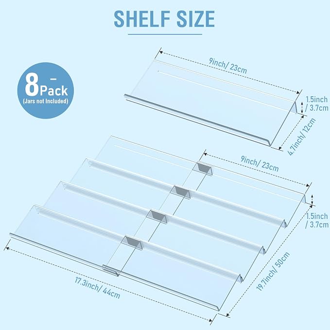 Spice Drawer Organizer 4 Tier, Acrylic Seasoning Organizer Rack, Small | Clear Spice Rack Tray, Kitchen Seasoning Jars Drawers Insert (Jars Not Included/ Expandable From 9" to 18")