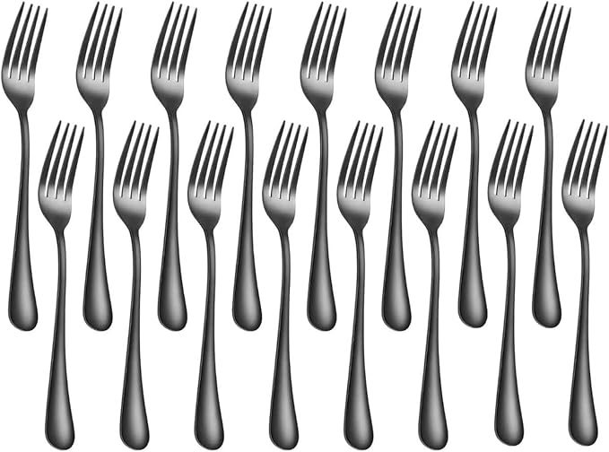 Black Forks 16 Pices Dinner Forks 8 Inches Food Grade forks stainless steel Table Forks Flatware Forks Mirror Polished Sturdy and Durable Dishwasher Safe Great for Home Kitchen or Restaurant