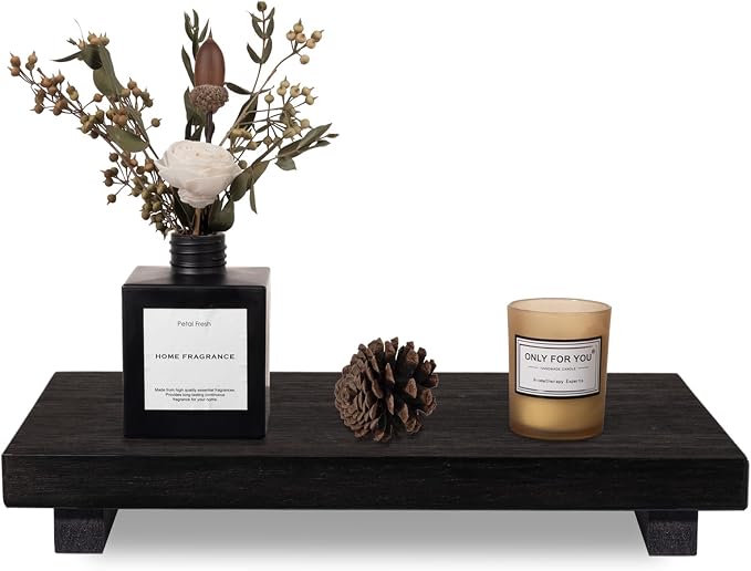 Wood Bathroom Tray Farmhouse Decor Kitchen Soap Holder, 11.8"x7" Black | Waterproof, Lightweight, Easy Clean, Small Wooden Riser Pedestal Stand Accessories for Office Desk, Vanity, Counter, Sink