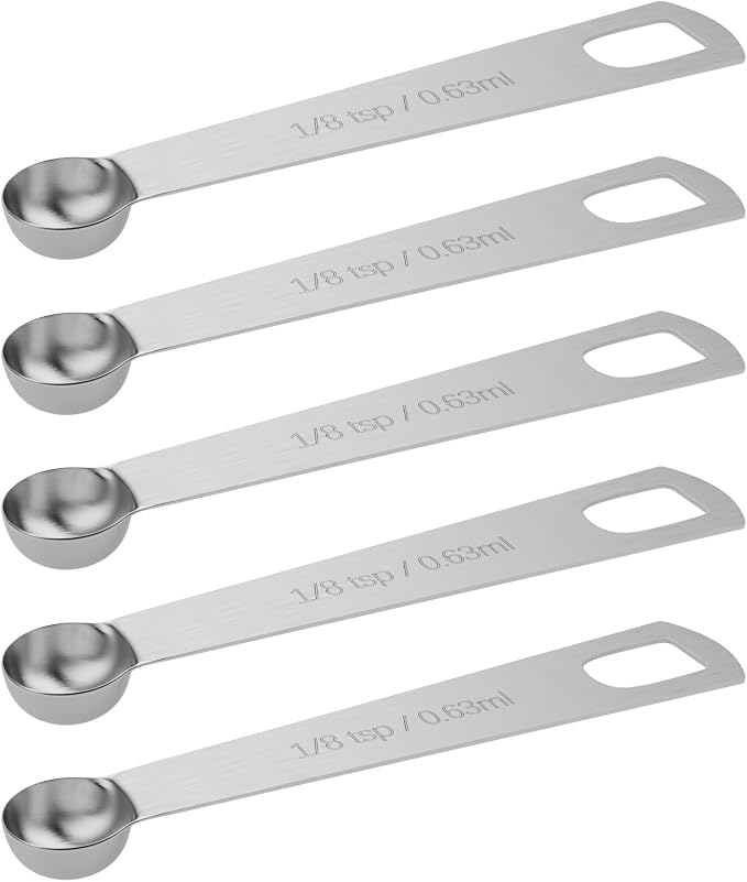 5PCS 1/8tsp(0.63ml) Measuring Spoon, Stainless Steel Teaspoon | High Precision, Food-Grade, ‌Rust-Free, Dishwasher-Safe, Easy-Read Markings, Multi-Purpose, Sturdy & Durable