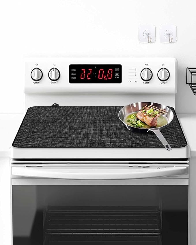Stove Top Covers for Electric Stove 24x21 Inches, Vintage Black HeatResistant Glass Cooktop Protector, Farmhouse Retro Solid Color Linen Texture Ceramic Stovetop Countertop Covers Mat, Oven Cover