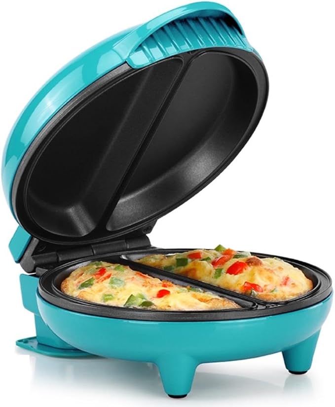 Holstein Housewares Stainless Steel 2 Section Omelet & Frittata Maker, Non Stick Coating, Easy To Clean, Indicator Lights, Compact Storage, Prepare Versatile Recipes in Minutes. 2 Portions, Teal