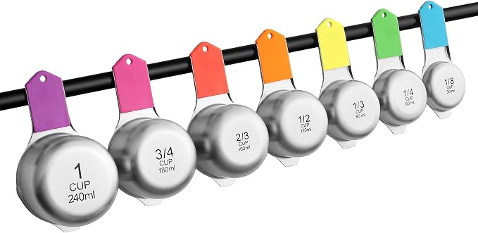 Spring Chef Magnetic Stainless Steel Measuring Cups Set of 7 Patented, Neon | Metal Measuring Cups for Measuring Dry or Liquid Ingredients, Easy to Read Markings, Dishwasher Safe Nesting Magnetic Cups