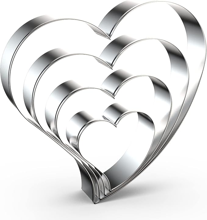 Heart Cookie Cutter Set Large/Small/Mini - 5 Inch, 4 Inch, 3 Inch, 2 Inch - 4 Piece Valentine's Heart Shaped Cookie Cutters Shapes Biscuit Molds for Baking - Stainless Steel