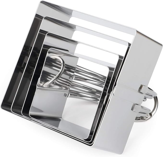 HULISEN Square Biscuit Cutter Set 4-Pc, Cookie Cutters with Handle | Stainless Steel, Dishwasher Safe, Etched inch/cm Markings, Gift-Ready Packaging, Ergonomic Arched Grip