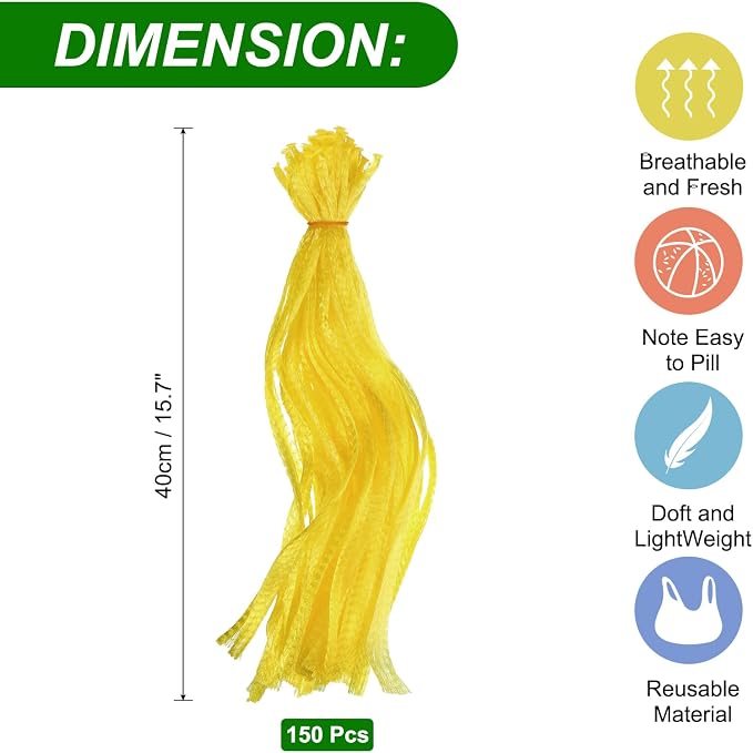 uxcell 150pcs Egg Hatching Bags, 16 Inch Mesh Nylon Netting Reusable Produce Mesh Bags Strong Stretchable Plastic Seafood Boil Bags for Fruits Vegetables Storage, Yellow