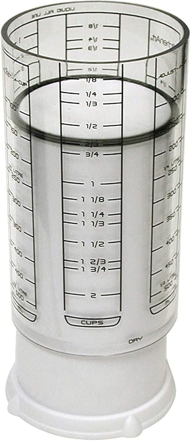 KitchenArt 23401 2 Cup Adjust-A-Cup, Plastic, White | Plunger Measuring Cup | Measures Between 1/8 Cup to 2 Cup | Includes Conversions | Kitchen Gadget | Measures Solids & Liquids