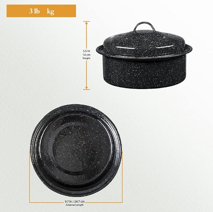 Granite Ware Round Covered Roaster - Speckled Black