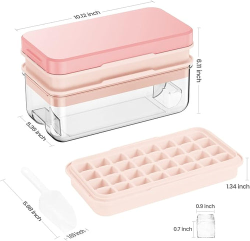 1" Ice Cube Tray with Lid and Bin, Easy Release 64 Cubes for Freezer | Food-grade BPA-free PP and ABS. 1" x 64pcs ice cubes for fruit whiskey, cocktails. Space-saving, stackable with scoop