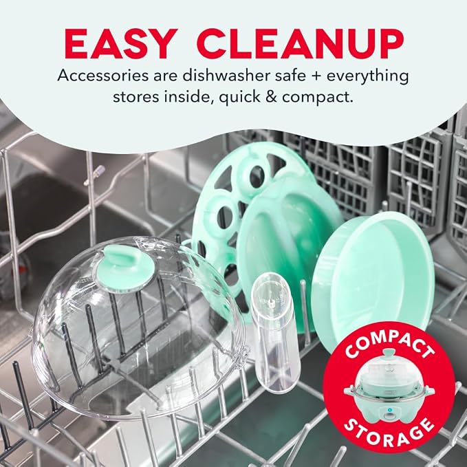 Dash Rapid Egg Cooker, 7 Hard Boiled Eggs, Aqua | Electric Egg Poacher, Boiler, Steamer & Omelette Maker Machine, Soft or Poached Eggs for Breakfast, Auto Shut-Off, BPA-Free