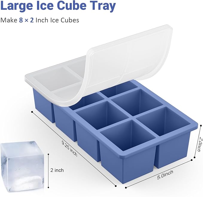 Large Ice Cube Trays for Whiskey: GGOW Big Silicone Ice Cube Trays 2Inch- Huge Square Ice Cubed Tray for Whisky and Cocktail