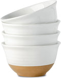 HASENSE Large Ceramic Soup Bowls Set of 4, 40 Oz 7 Inch White & Terracotta Stoneware Mixing Bowls, Farmhouse Bowls for Cereal, Salad, Pasta & Ramen, Dishwasher & Microwave Safe