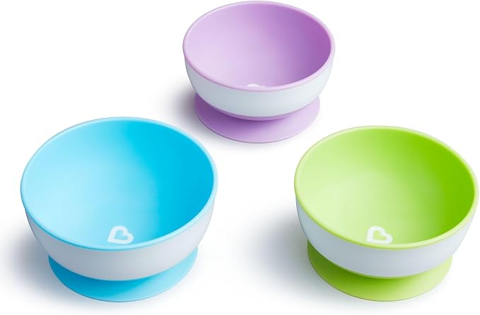 Munchkin Stay Put Suction Bowls for Baby and Toddler,Blue/Green/Purple,3 Count (Pack of 6)