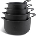 COOK WITH COLOR Nesting Plastic Mixing Bowl Set with Pour Spouts and Handles, Black Speckled, 4 Piece Non-Slip