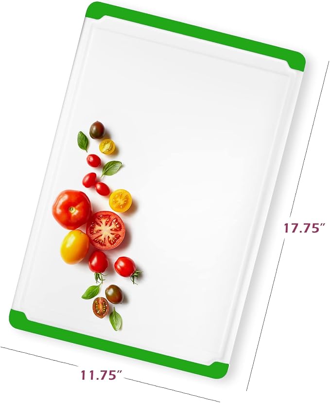 Extra Large Plastic Cutting Board for Kitchen - 18 Inch Dishwasher Safe Chopping Board, Reversible Cutting Board with Juice Groove + Non Slip Feet for Meat, Fruit, Vegetables, Green - by Belwares