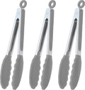 HINMAY Locking Kitchen Tongs with Silicon Tips 9-Inch, Set of 3 (Gray)