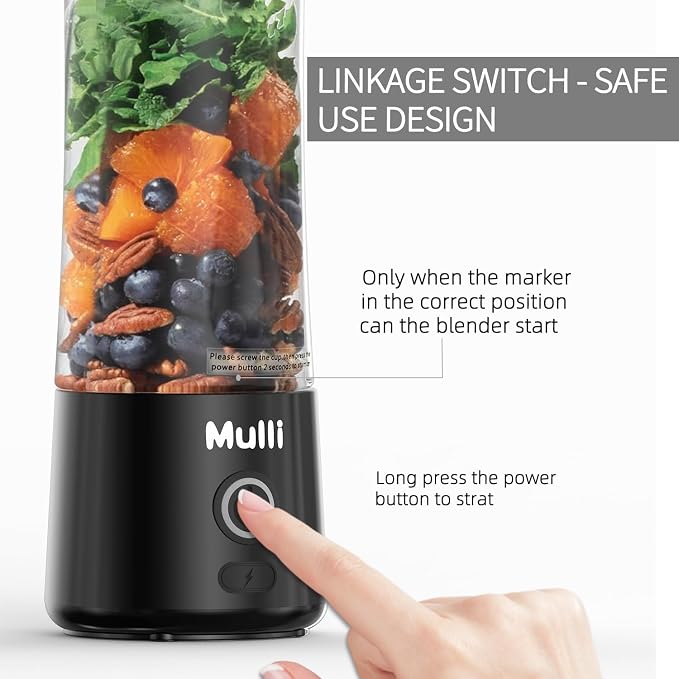 Mulli Portable Blender,USB Rechargeable Personal Mixer for Smoothie and Shakes, Mini Blender with Six Blades for Baby Food,Travel,Gym