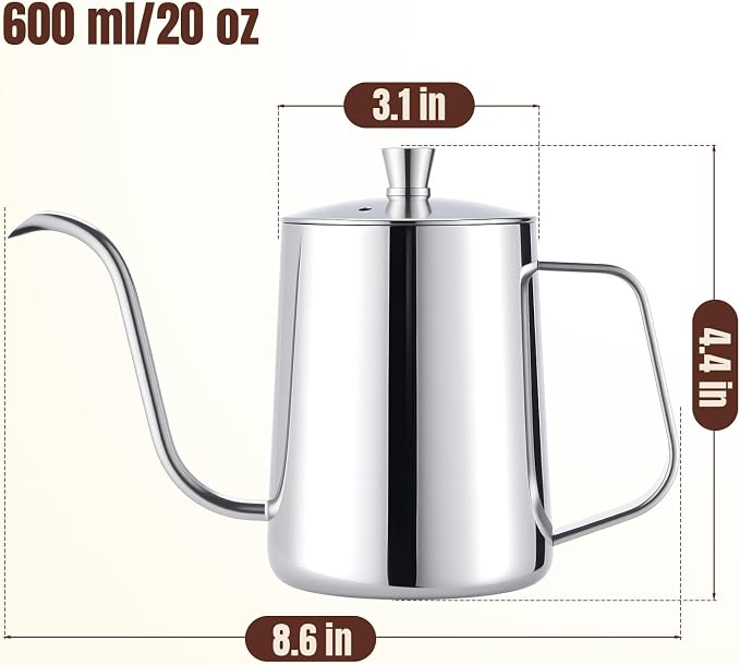 PARACITY Pour Over Kettle, 20 oz Stainless Steel Camping Drip Coffee Pot | Long gooseneck spout controls flow for even brewing; the hanging-ear handle and lid suit coffee or tea at home or outdoors