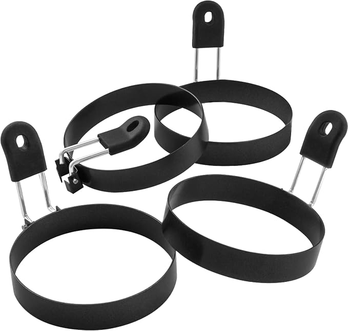 COTEY Large 3.5" Nonstick Egg Rings Set of 4, Round Crumpet Ring Mold Shaper for English Muffins Pancake Cooking Griddle - Portable Grill Accessories for Camping Indoor Breakfast Sandwich Burger | Stainless Steel Fried Egg Cooker Ring Molds for English...