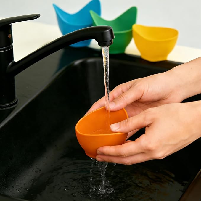 Egg Poacher Cups with Oil Brush, Silicone Egg Poachers Set of 4 Multicolor Poached Egg Maker Egg Coddler, Kitchen Tools and Gadgets