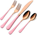 20-Pieces Rose Gold and Pink Silverware Sets for 4,Pink Handle Stainless Steel Cutlery Set, Include Forks Spoons and Knives Set, Dishwasher Safe Utensil Sets for Home Restaurant