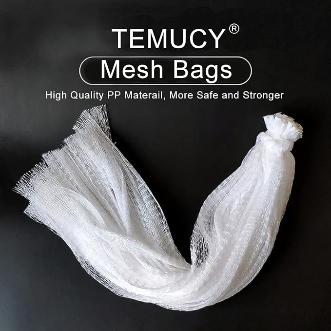 TEMUCY Plastic Mesh Produce Bags, 24 Inch Seafood Boil Bags for Crawfish Crab Shellfish Cooking (White-100PCS)
