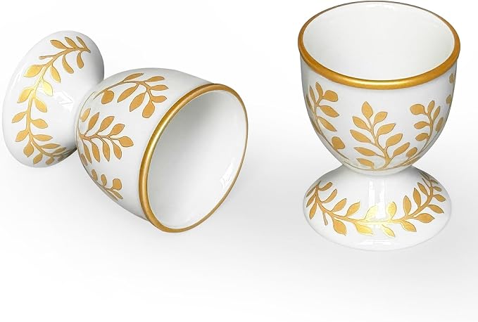 Cinf Ceramic Egg Cups, Set of 2, Champagne Gold Boiled Egg Holders | Set of 2 ceramic egg cups, elegant champagne gold stable base, easy to clean, ideal for boiled eggs and breakfast serving
