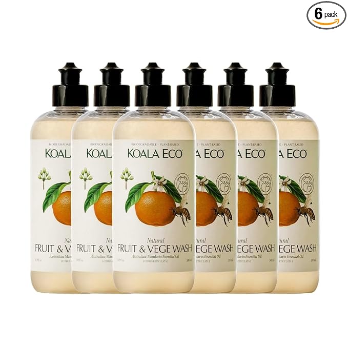 Koala Eco Fruit & Vegetable Wash 6 Pack, Australian Mandarin, 16oz | Vegan friendly produce rinse — no synthetic fragrance, gentle botanical clean. Made with Australian Essential Oils.