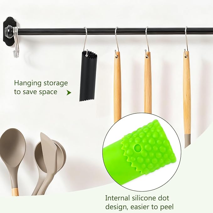 2Pack Garlic Peelers, 5.12 Inches Silicone Garlic Skin Remover - Effortless Peeling for Kitchen Use, Black/Green