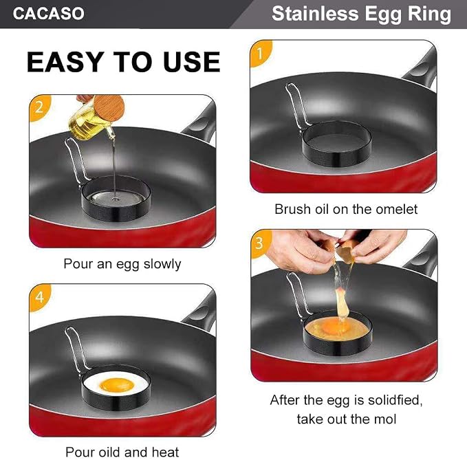 Egg Ring, 4 PCS Round Pancake Mold, Stainless Steel | Professional Pancake Mold, Egg Cooker Rings for Cooking, Non Stick Round Egg Ring Mold for Fried Egg Pancakes Sandwiches