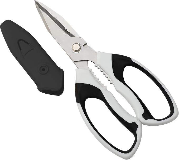 BoFuYuan Utility Scissors All Purpose heavy duty 8-Inch White | Comfort Grip, Sharp Serrated Blades Cutting Carpet Cardboard Wire Fabric, Multipurpose Shears for Kitchen Garden Office Craft