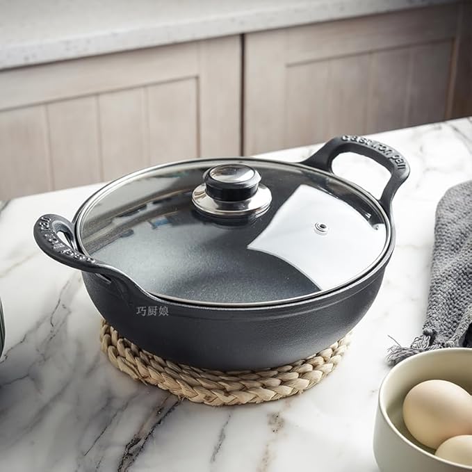 Cast Iron Wok with Dual Handle, Wok with Lid 9 inch