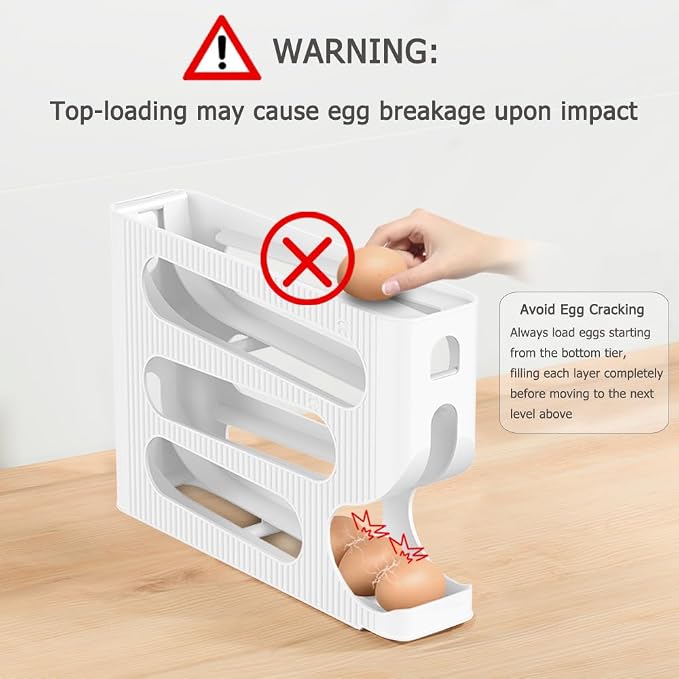 FIFO Egg Holder for Fridge, Egg Organizer for 28 Large Size Eggs | 1-Pack Auto Rolling Egg Dispenser for Refrigerator, Space-Saving Egg Roller/Container/Storage for Kitchen Countertop