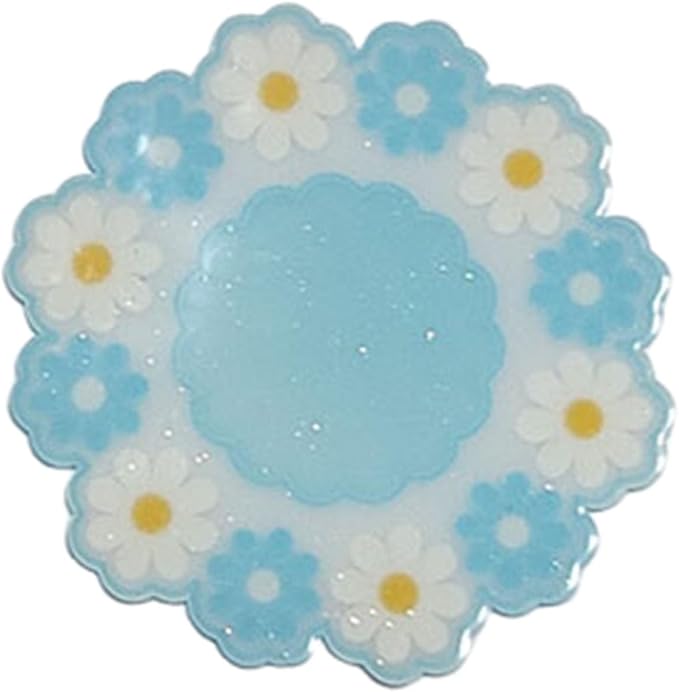 3Pcs Insulation Mat Daisy Cup Mat Cute Coaster Non-Slip Pad,Blue | Silicone Heat Insulation Table Mat,Bowl Placemat,Desk Decoration