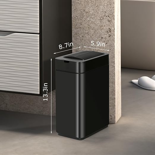 SYNCVIBE Slim Bathroom Trash Can, 2.6 Gallon, Butterfly Sensor Lid, Black | Stainless Steel Garbage Can, Automatic Trash Bin, IPX5 Waterproof Wastebasket for Under Counter and Small Spaces