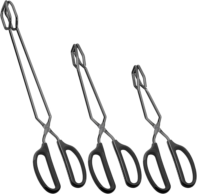 HINMAY 10" 12" 16" Stainless Steel Kitchen Scissor Tongs Set, Set of 3 | Non-Slip Comfortable Grip Scissor Tongs for Cooking, Grilling & Serving