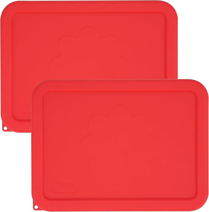 3 Cup Rectangle Silicone Storage Cover Lids Replacement for Pyrex 7210-PC Glass Bowls, (Container not Included) 2 Pack, Microwave, Dishwasher and Freezer Safe (Cherry Red)