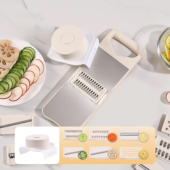 NACOLUS 6-Blade Mandoline Slicer for Kitchen with Waffle Fry Cutter | 6 blades:straight 1/3mm,shred 2/3mm,waffle,grater,slide-on hand guard,steel sliding track,garlic slicer,vegetable shredder