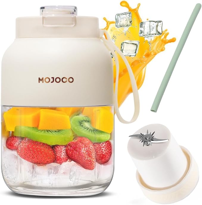 Mojoco Portable Smoothie Blender - 24oz Personal Blenders for Shakes and Smoothies - Cordless/Rechargeable Juice Blender with Stainless Steel Blade for Office, Gym, Camping, Travel