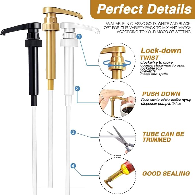 3 Pcs Coffee Syrup Pump Compatible with 25.4Oz/750ml Bottles | Syrup Dispenser Pumps, Great for Home & Coffee Bar, Drinking Mixes, Tea, Beverage, Cocktails, Flavoring Syrup Bottles