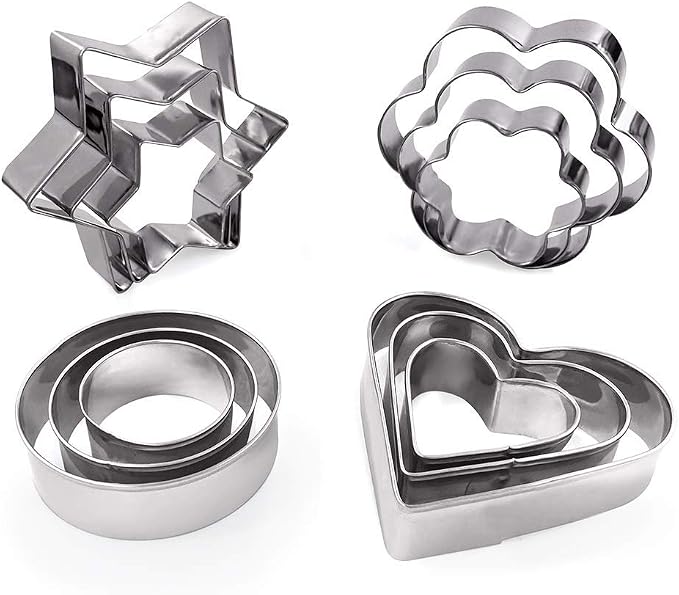 MCIGICM Cookie Cutters Set 12PCS: Flower Round Heart Star Shape Cookie Mold | Stainless Steel Cookie Cutters Variety Pack 3 Size Options, Biscuit Cutter for Baking & Art Crafting
