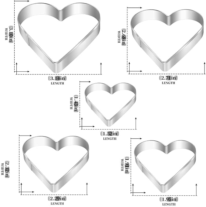 Heart Cookie Cutter Set, Gtmkina 5 Pieces Stainless Steel Small Biscuit Cutters Heart Shaped Mold for Kids Holiday Birthday Party