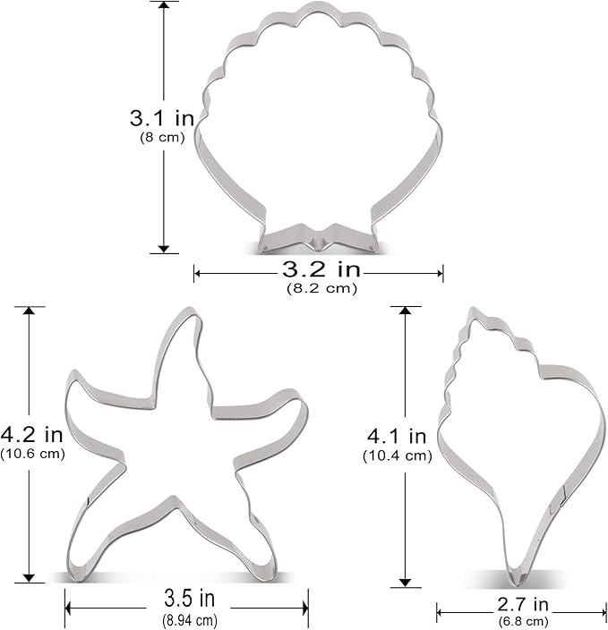 LILIAO Ocean Cookie Cutter Set, 3-Piece, Starfish, Seashell & Conch Shell | Ocean Theme • Beach Party • Summer Baking • Cookie Decorating • Fondant Crafts